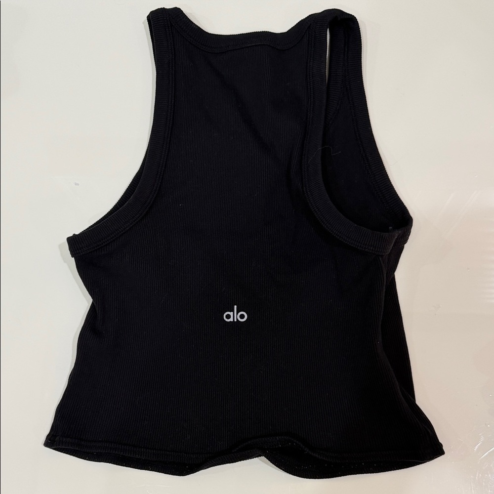 Alo Black Ribbed Racerback Tank